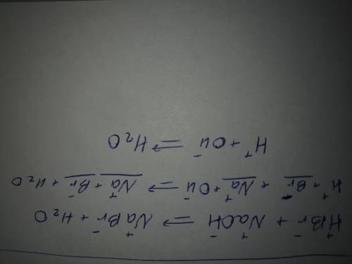 какая ионнв схема принадлежит к HBr+NaOH=NaBr+H2O молекулярному уровнению.​