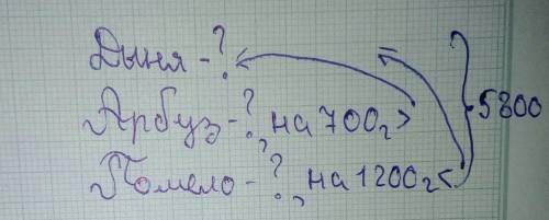 Дыня легче чем арбуз на 700 грамм и тяжелее помело на 1200 грамм. Вес всех фруктов 5800. Сколько вес