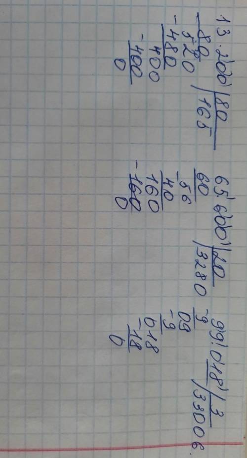 только фото решения этих примеров это в столбик 13 200:8065 600:2099 018:3 ​