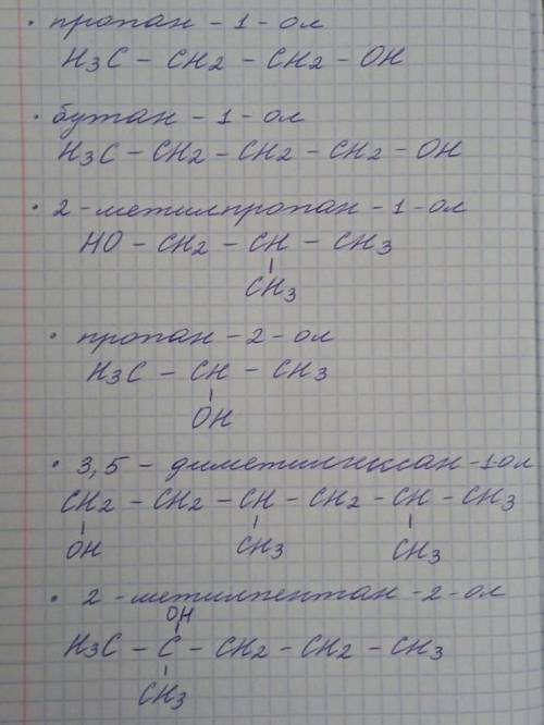 Напишите формулы спиртов по их названиями