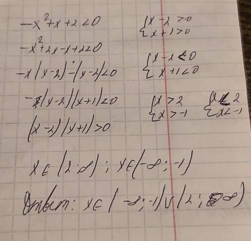 -X²+X+2<0РОЗВ'ЯЖІТЬ РІВНЯННЯ БУДЬ ЛАСКА ​