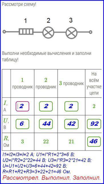 Рассмотри схему. Выполни необходимые вычисления и заполни таблицу.