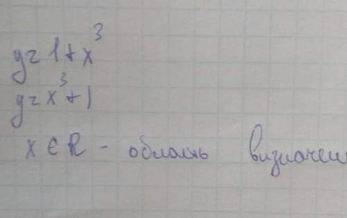 Знайдіть область визначення функції у=1+х³​