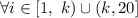 \forall i\in [1,~k)\cup(k,20]