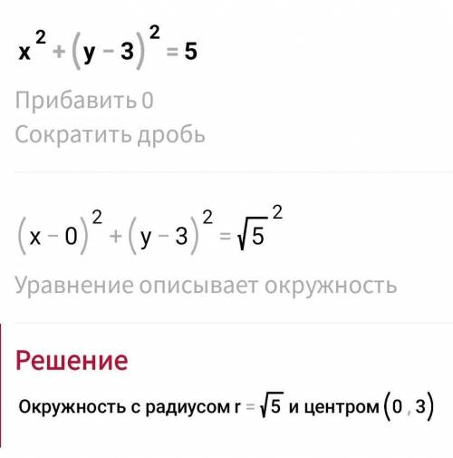 4. Окружность задана уравнением х 2 + (у – 3)2 = 5. Какие координаты центра, найдите радиус?