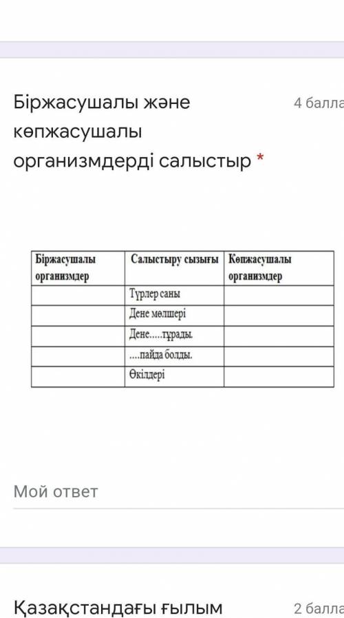Біржасушалы және ко организм дерді салыстар