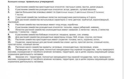 Выпишите номера правильных утверждений