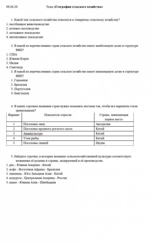 География сельского хозяйства 