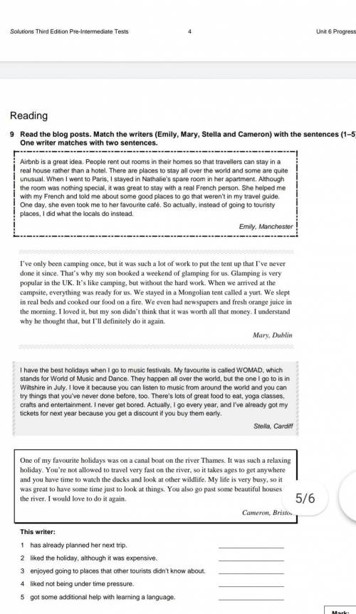 Pre intermediate test unit 6