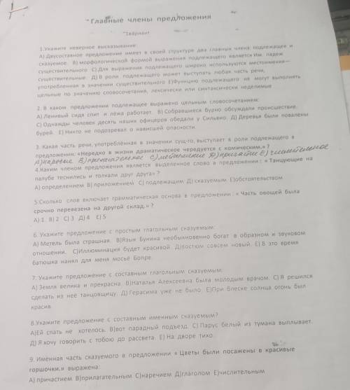 Главные члены ↓Вариант 1можно без подробностей1-9