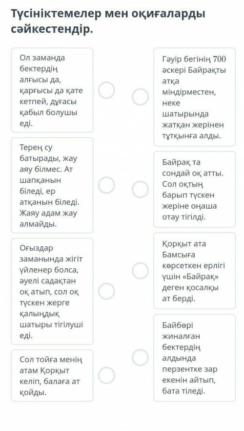 Түсініктемелер мен оқиғаларды сәйкестендір.