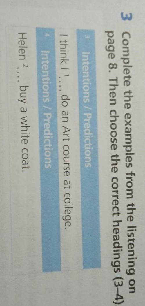 Complete the examples from the listening onpage 8. Then choose the correct headings (3-4).