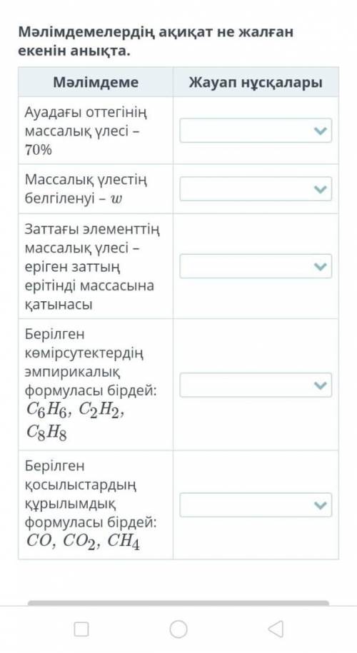 Мәлімдемелердің ақиқат не жалған екенін анықта ауадығы оттектің массалық үлесі