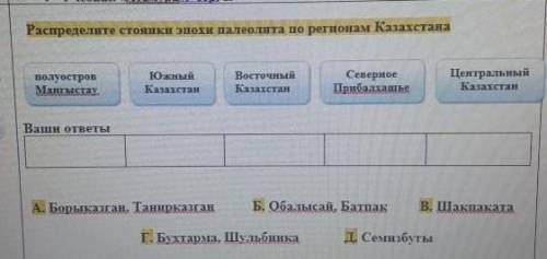 Распредели стоянки эпохи палеотита по регионам Казахстана люди добрые 