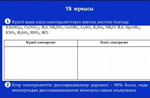 Күшті және әлсіз электролиттерге жіктеп жазу. Комек керек
