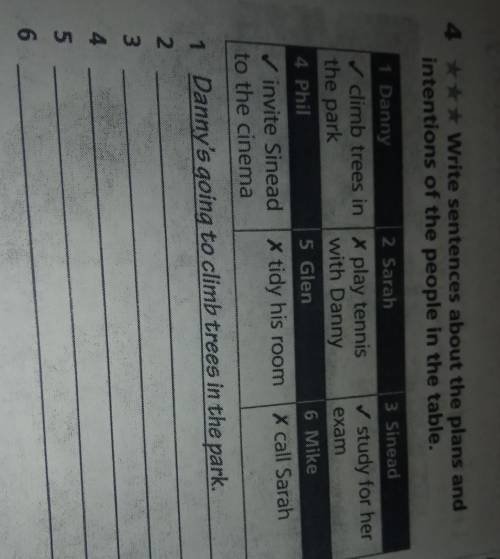 Write sentences about the plans and intentions of the People in the table