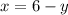 x = 6-y 