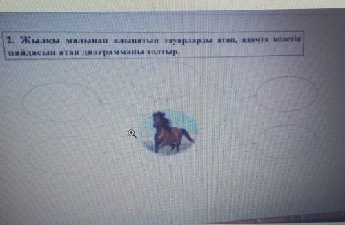 2. Жылқы малынан алынатын тауарларды атап, адамға келетінпайдасын атап диаграмманы толтыр.