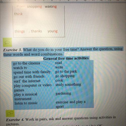 What do you do in your free time? Answer the question, using these words and word combinations. Gene
