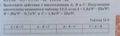 Выполните действия с многочленами A B и C полученные многочлены запишите в таблицу 12.3