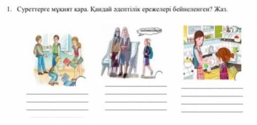 Суреттерге мұқият қара. қандай әдептілік ережелері бейнеленген. жаз.