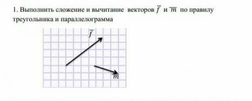 1. Выполнить сложение и вычитание векторов f и m по правилу треугольника и параллелограмма.
