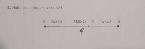 Найдите длину отрезка км k=14 к=2х+36 м=28-2х это СОР по геометрии 
