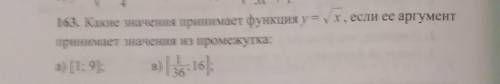 Какие значения принимет функция y =корень из x , если ее аргумент принимает значения из промежутка