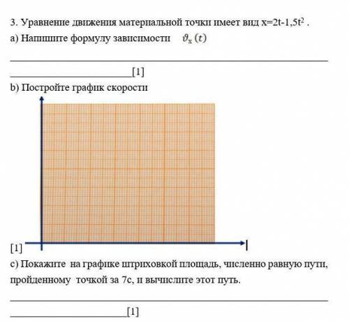 Уравнения движения материальной точки имеет вид x=2t-1,5t^2