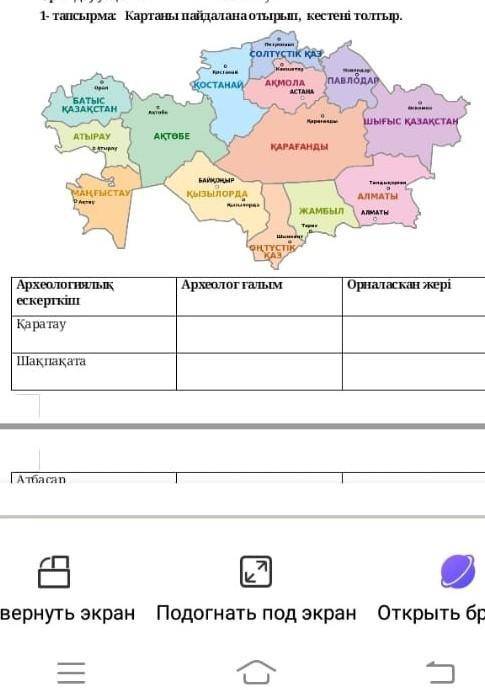 Картаны пайданыла отырып кестені толтыр