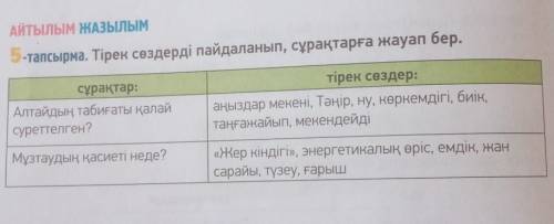 5-тапсырма. Тірек сөздерді пайдаланып, сұрақтарға жауап бер.сұрақтар: 