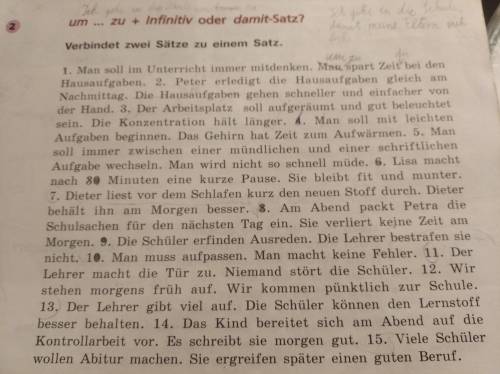 Verbindet zwei sätze zu einem satz. um zu/damit