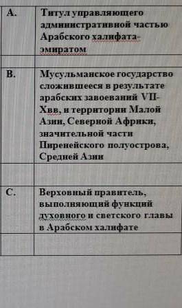 Соотнеси понятие и его определение 1)Арабский халифат 2)халиф3)Эмир