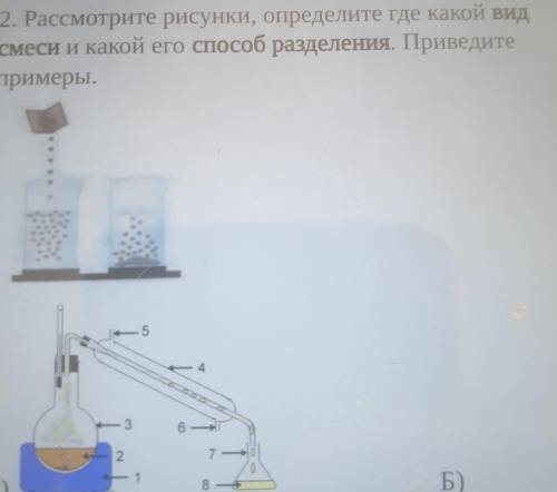 Рассмотрите рисунок Определите где Какой вид смеси и какое его разделения. Приведите примеры