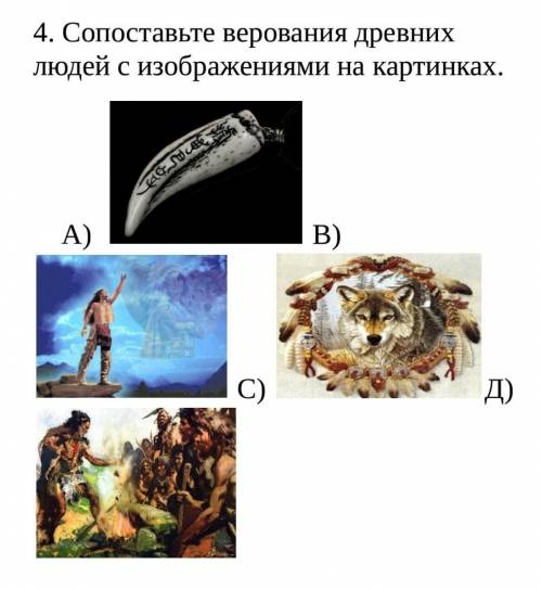 Сопоставьте верования древних людей с изображениями на картинках 