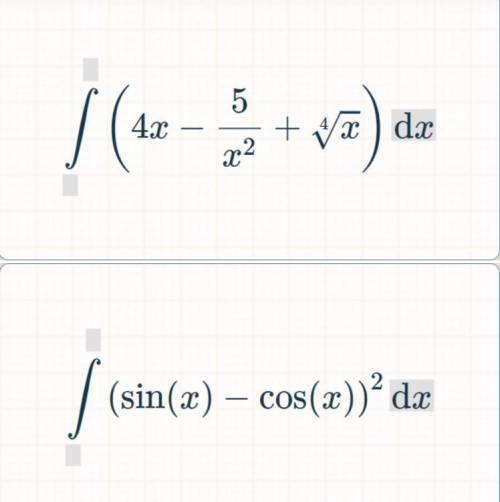 решить интегралы при непосредственного метода (4x-5/x^2+(x)^(1/4); (sinx-cosx)^2;