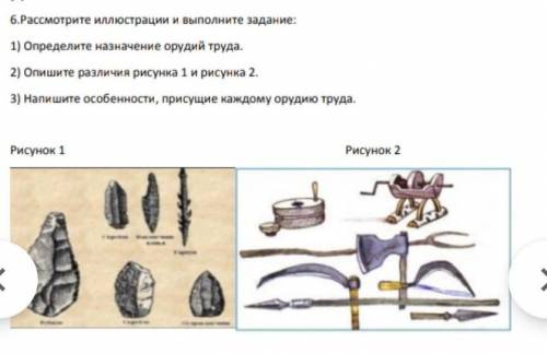 Рассмотри иллюстрации выполненные задания. Определи назначения орудий труда и тд