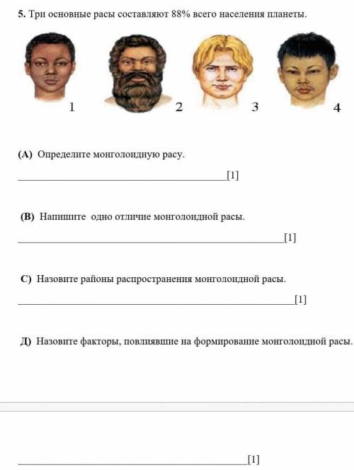 Три основные расы составляют 88% всего населения планеты. (А) Определите монголоидную расу.[1] (В) Н