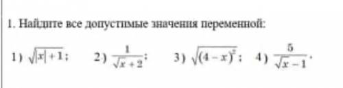 Найдите все допустимые значения переменной1)√|х|+12) 1/√х+23)√(4+х)*24)5/√х-1
