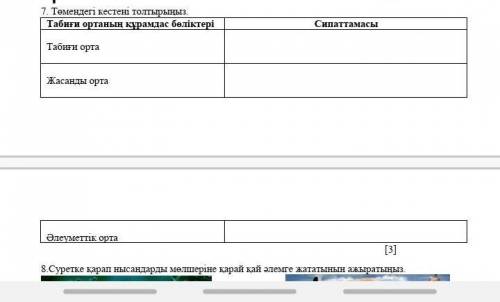 Төмендегі кестені толтырыңыз жаратылыстану ТЖБ