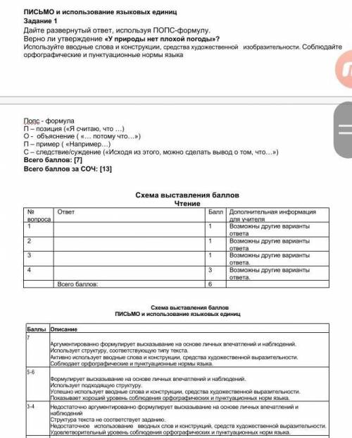 Дайте развернытый ответ используя попс формулу верно ли утверждение у природы нет пллхой погоды 