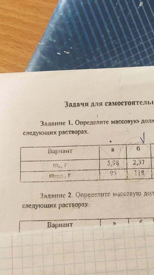Задание 1. Определите массовую долю растворенного вещества. В в следующих растворах. Только в б