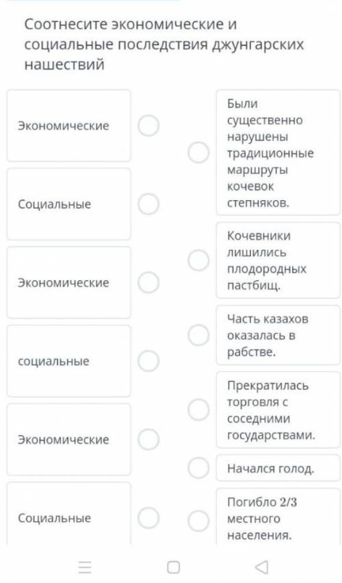 Соотнесите экономические и социальные последствия джунгарское Нашествий