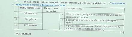 Ресми стильдегі мәтіндердің анықтамаларын сәйкестендіріңіздер. Сопоставьте определения текстов форма