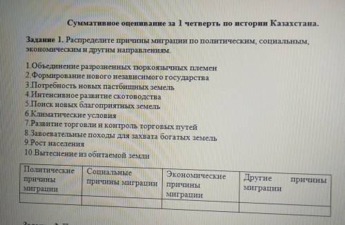 Задание 1. Распределите причины миграции по политическим, социальным, экономическим и другим направл