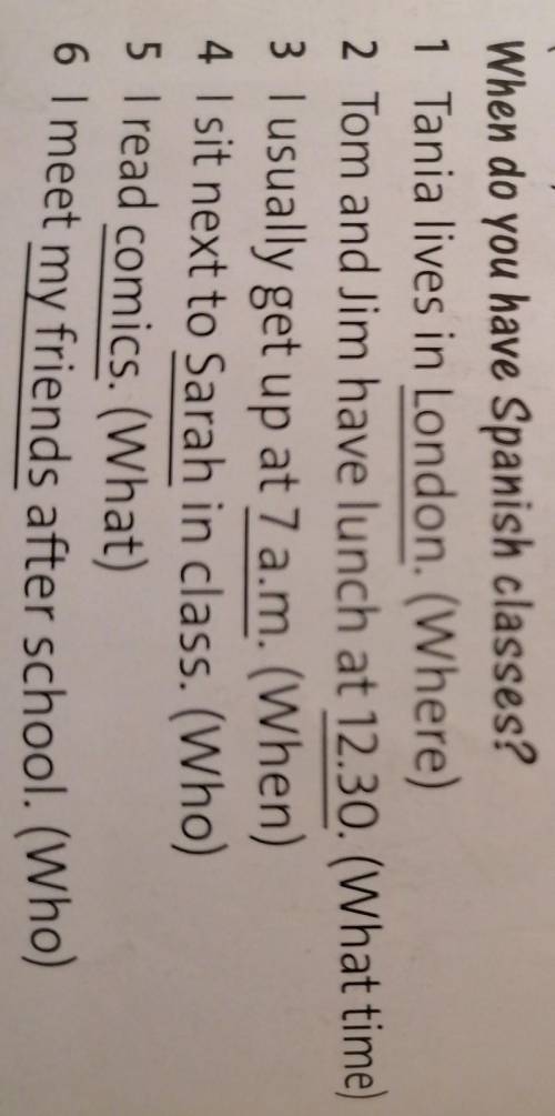 Write questions for the answers 1-6 with the words in brackets. 
