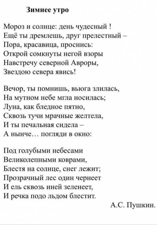 Придумайте заголовок отражающий идею текста Зимнее утро