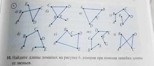10. Найдите длины ломаных на рисунке 6, измерив при линейки длины ее звеньев 