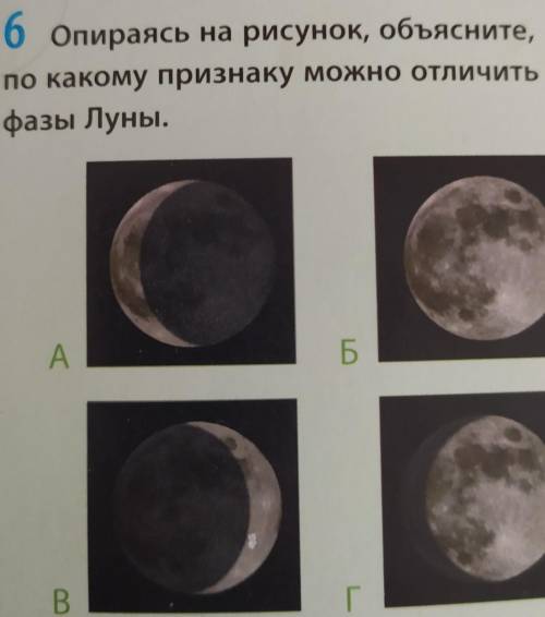 6 Опираясь на рисунок, объясните, по какому признаку можно отличитьфазы Луны.АБBГ
