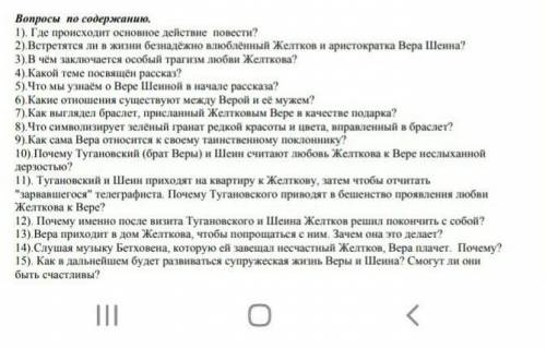 Повесть Гранатовый браслетВопросы по Содержанию